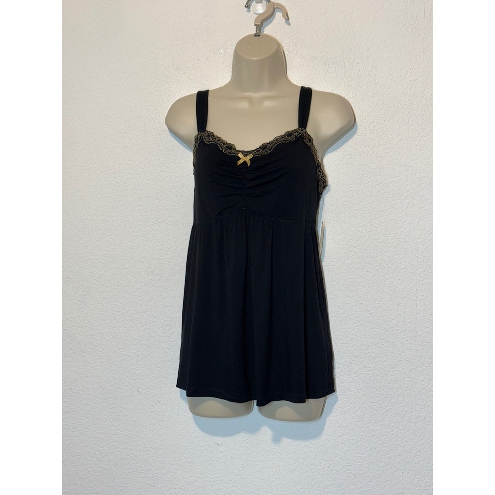Soma Cool Nights PJ Lace Cami Black Gold Built In Support Large NWT